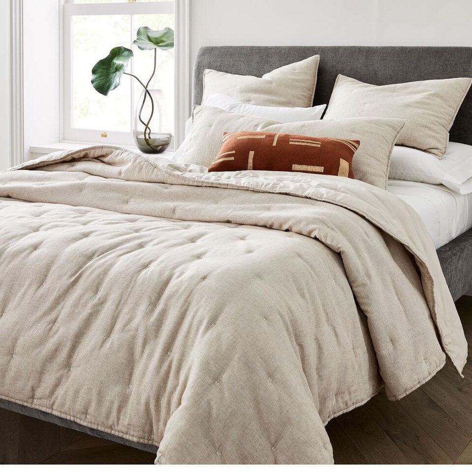 European Flax Linen Cotton Metallic Coverlet & Pillowcases West Elm